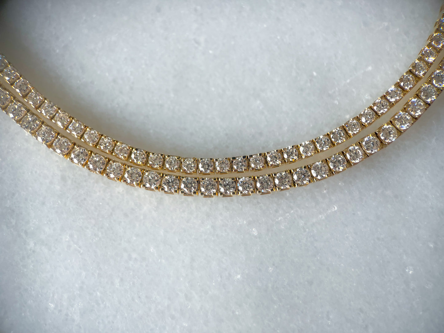 Lab Grown Diamond Tennis Bracelet set in 14k Yellow Gold, 7 Inches - Two Diamond Total Weights