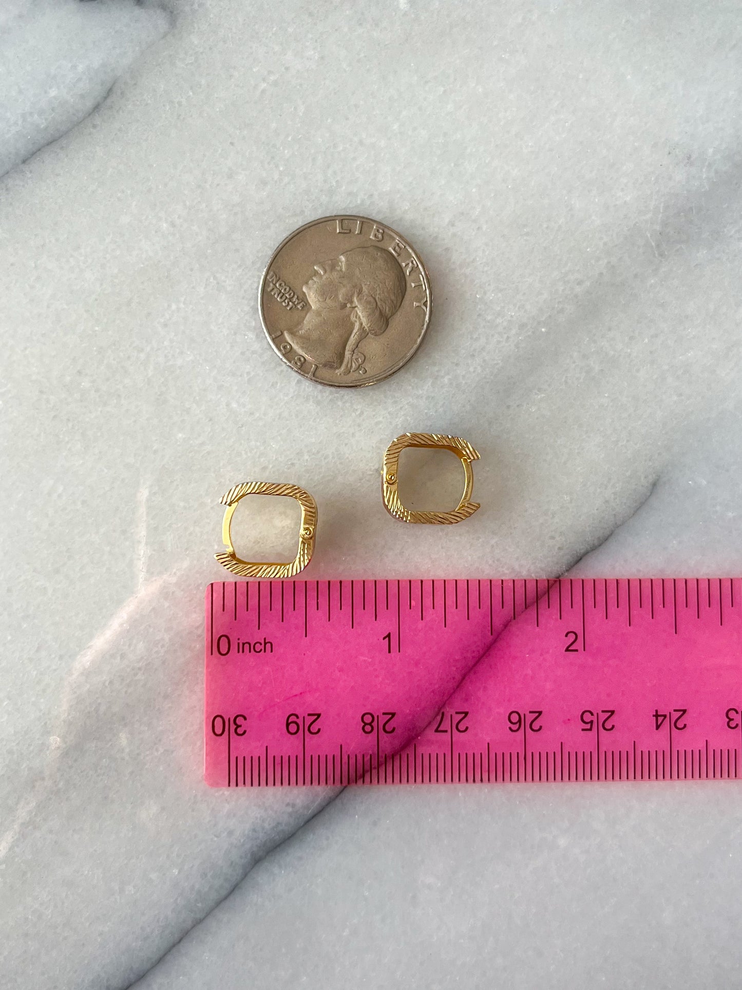 14k Tri Color Yellow, White and Rose Gold Squared Huggies
