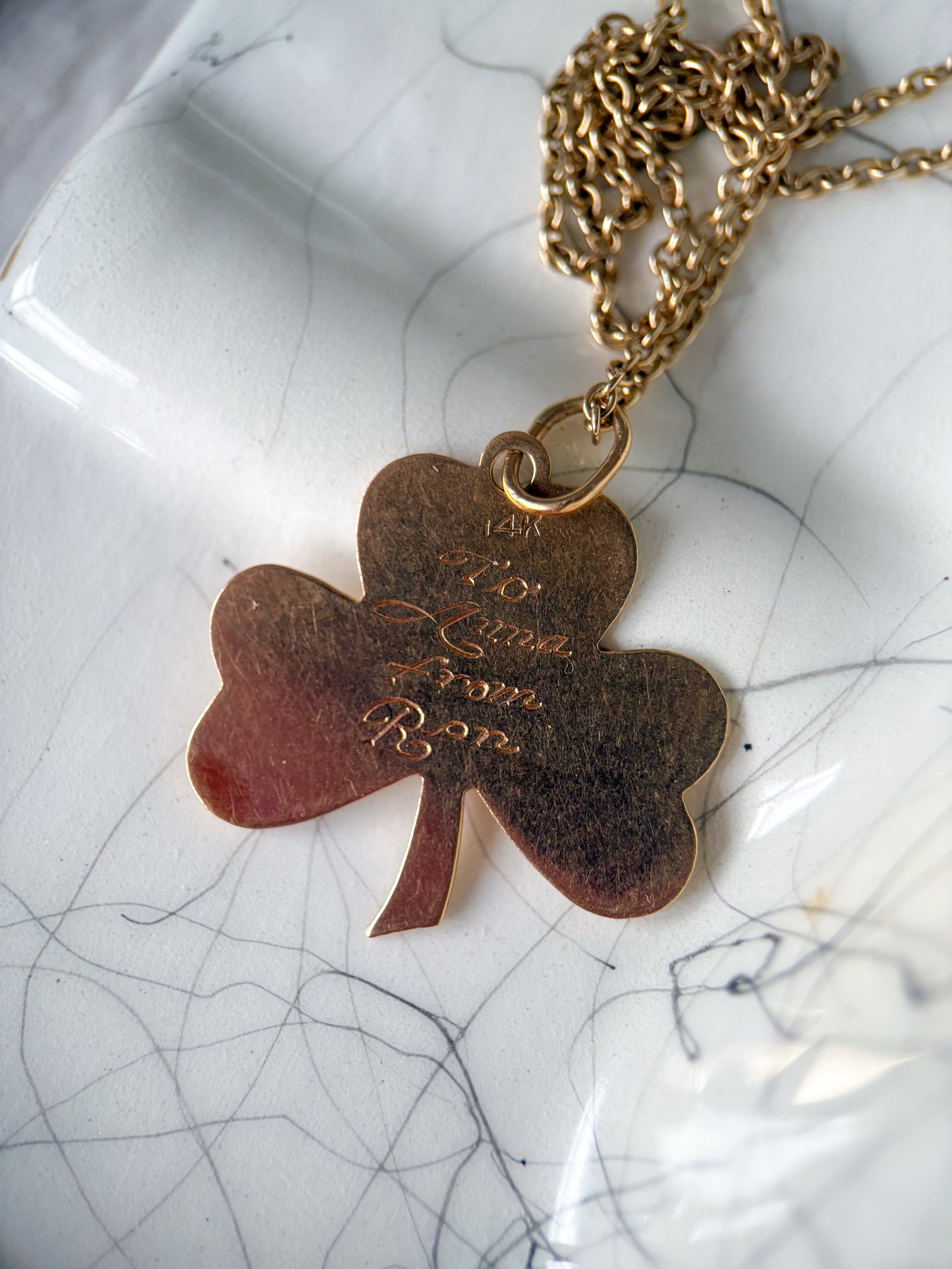 Vintage Engine Turned Clover 14k Yellow Gold Charm
