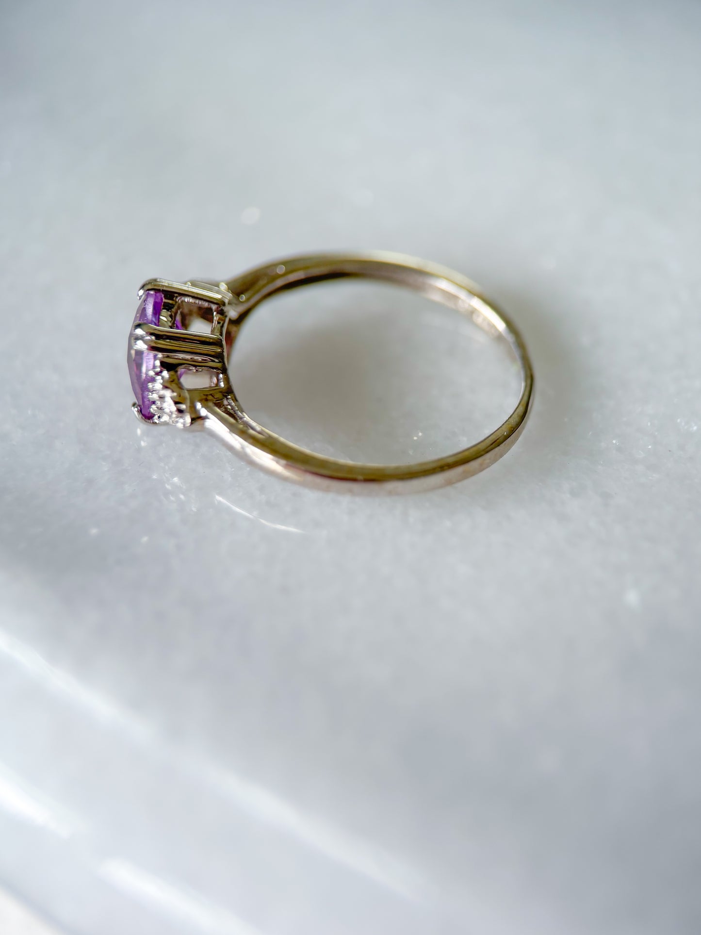 Vintage Amethyst and Natural Diamond 14k White Gold Ring