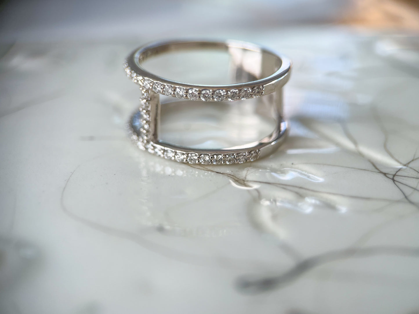 Double Band 14k White Gold Natural Diamond Ring