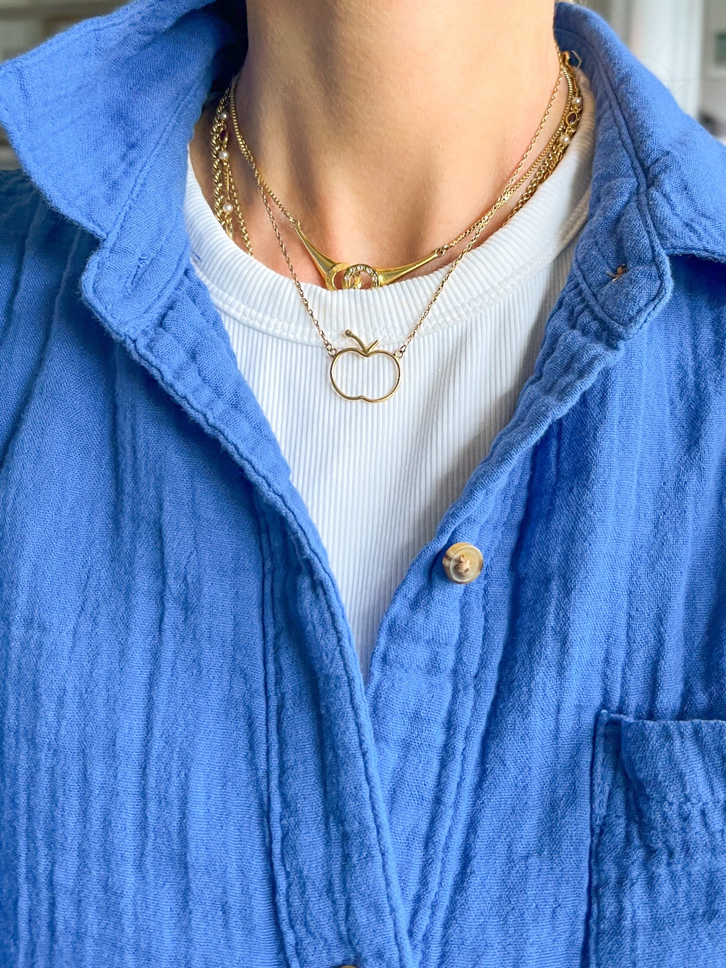 Vintage 14k Apple Charm on 10k Chain Necklace