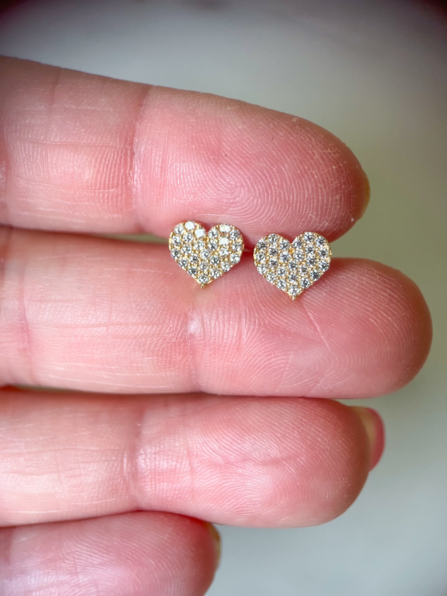 Mini 14k Yellow Gold Hearts with CZ Stud Earrings