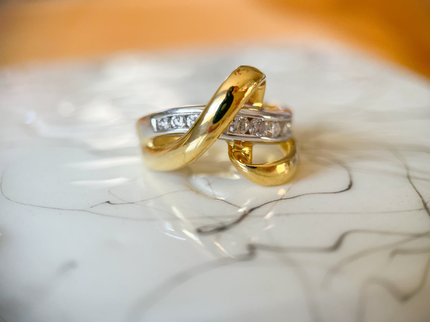 Vintage Natural Diamond Two Toned 18k White and Yellow Gold Ring