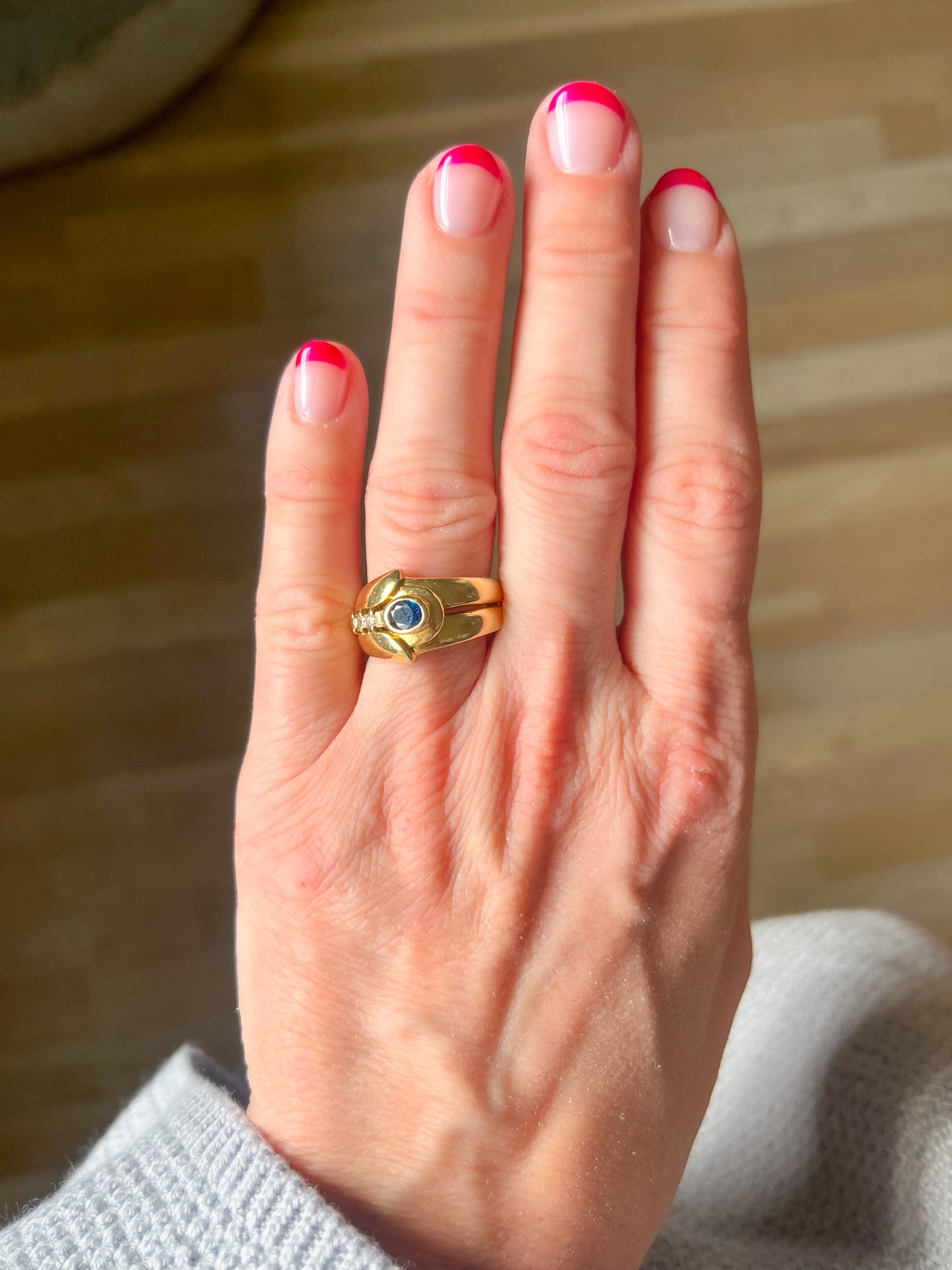 Vintage 14k Yellow Gold Natural Sapphire and Natural Diamond Ring, circa 1990s