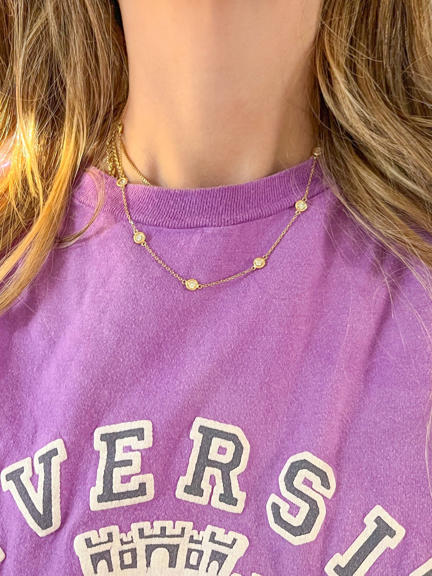 Natural Diamond by the Yard 16 Inch Chain Necklace in 14k Yellow Gold