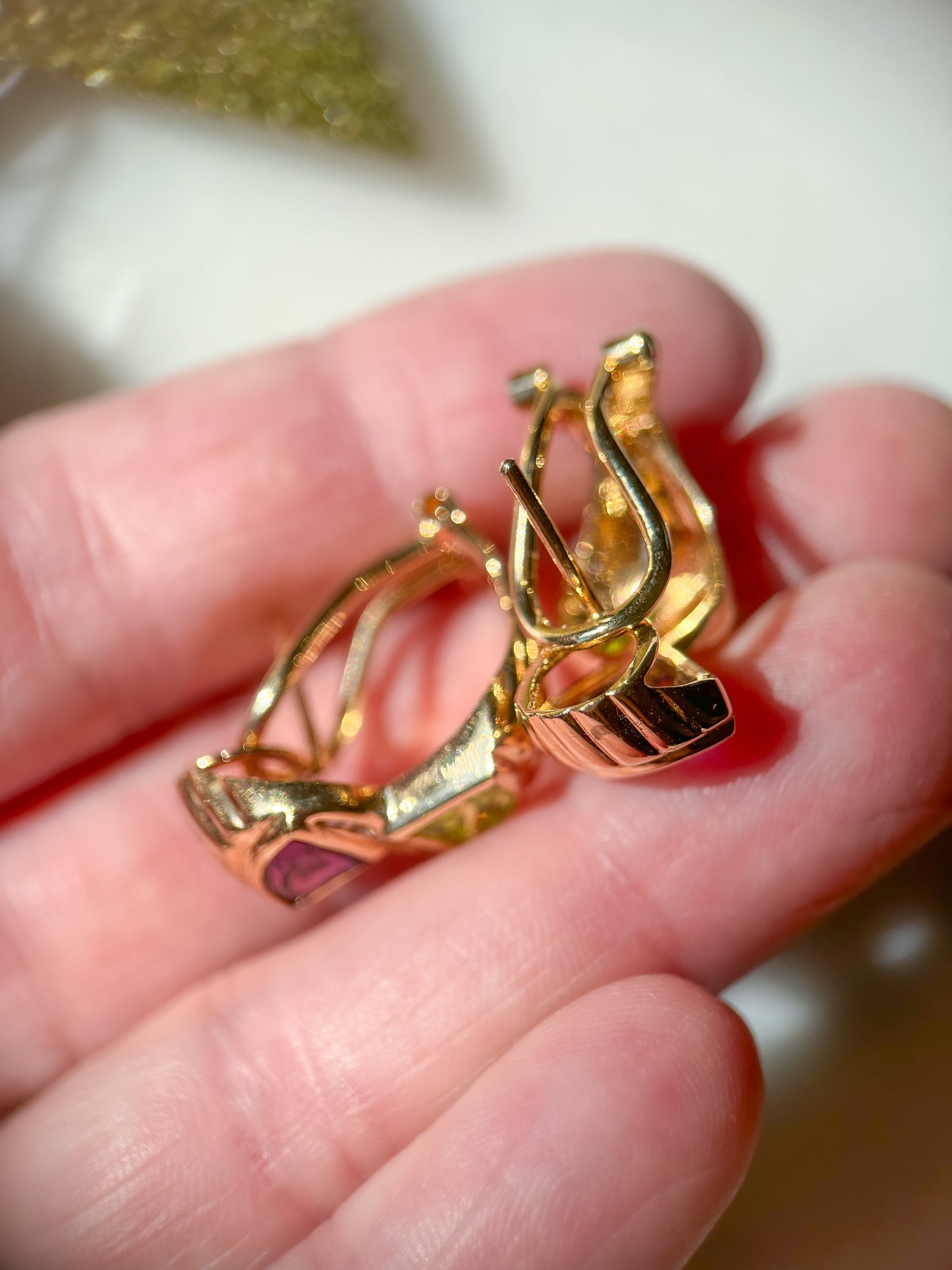 Vintage Natural Amethyst, Peridot and Diamond 14k Yellow Gold Earrings, circa 1980s