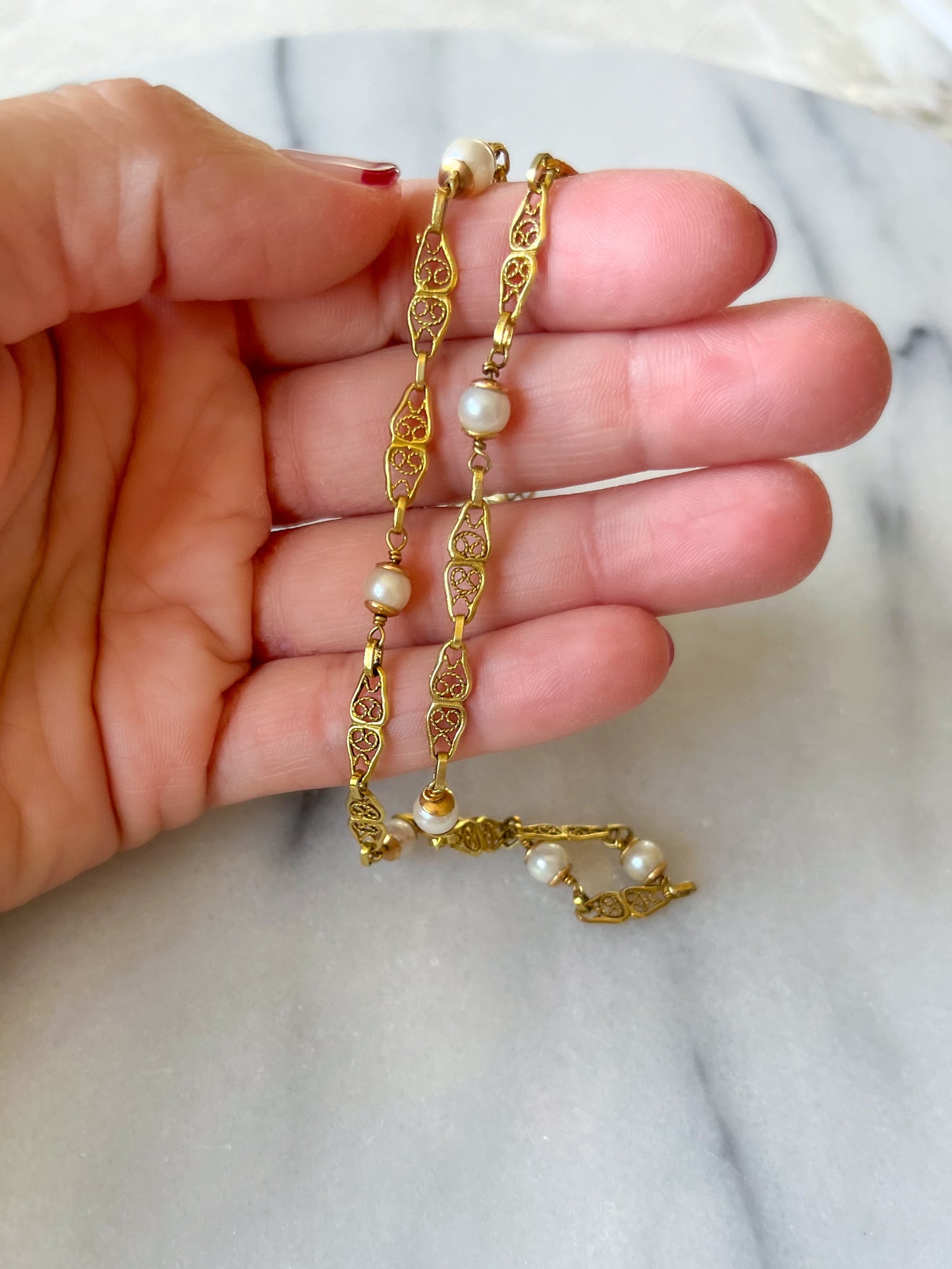 Vintage Pearl and Chain Necklaces in 14k and 18k Yellow Gold