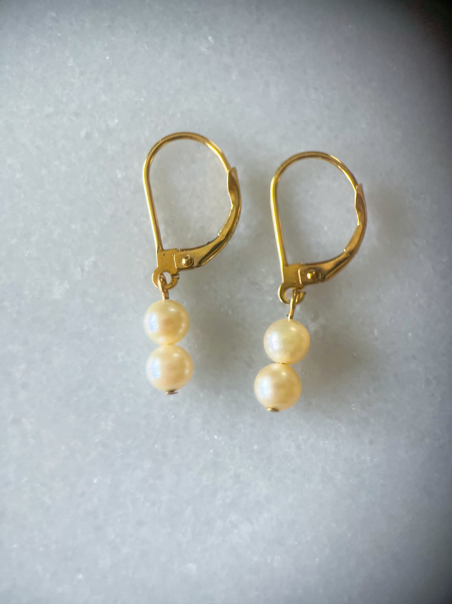 Vintage Natural Pearl 14k Yellow Gold Drop Earrings
