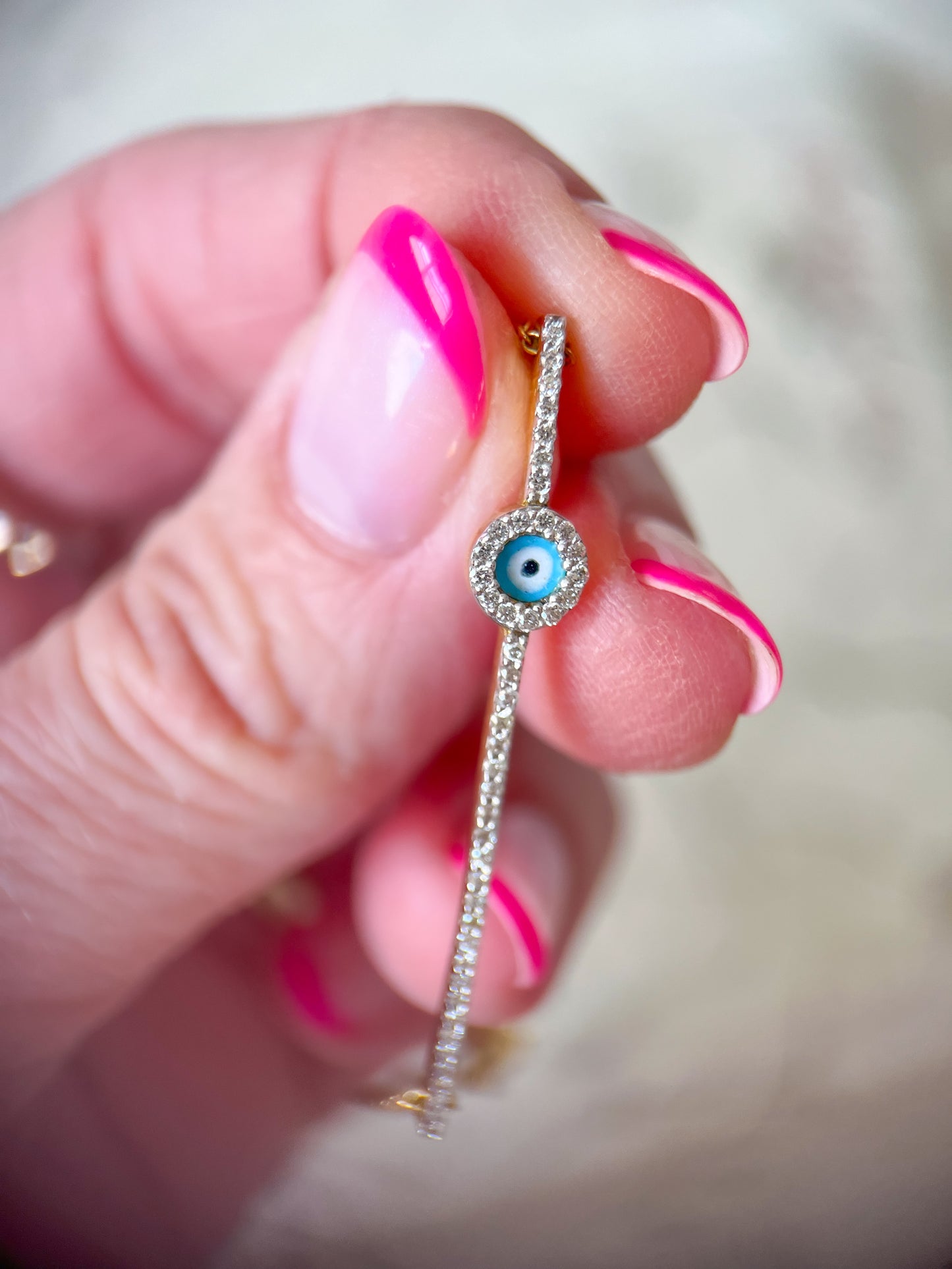 18k Yellow Gold Natural Diamond Evil Eye Chain 7 inch Bracelet