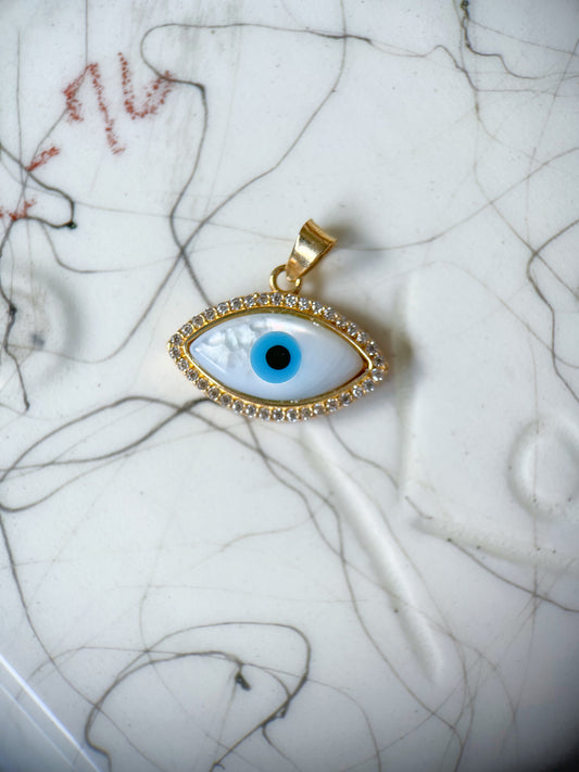 Mother of Pearl Evil Eye 10k Yellow Gold Charm