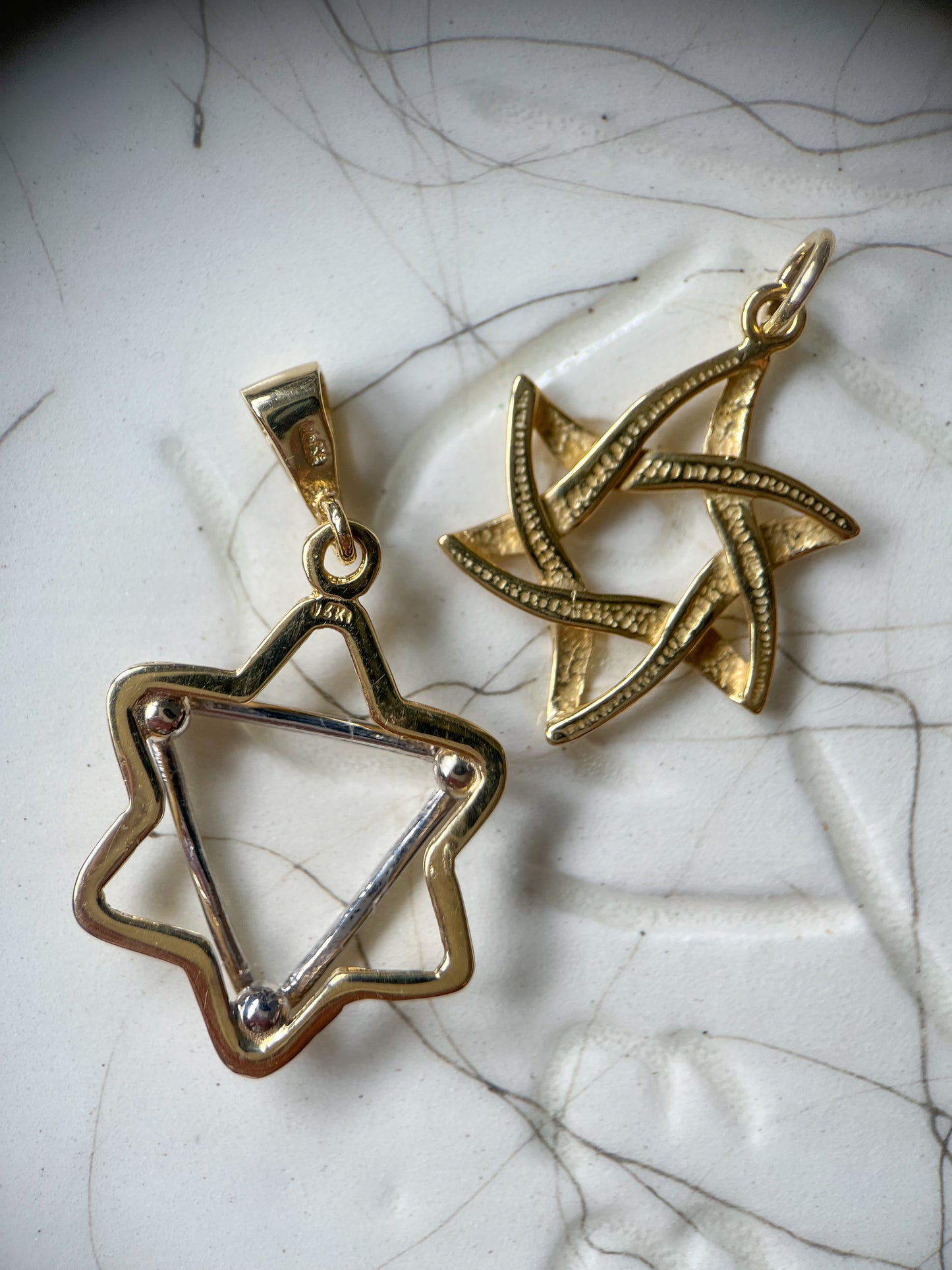 Vintage 14k Two Toned Yellow and White Gold Star of David Charm