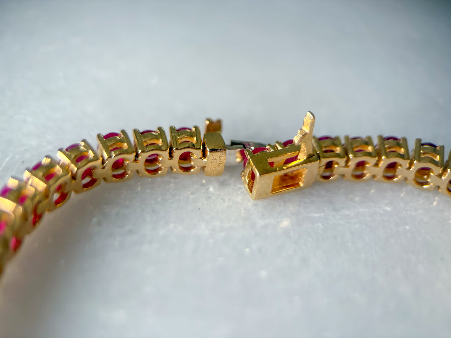 Natural Ruby and Diamond 14k Yellow Gold 6.5 Inch Tennis Bracelet