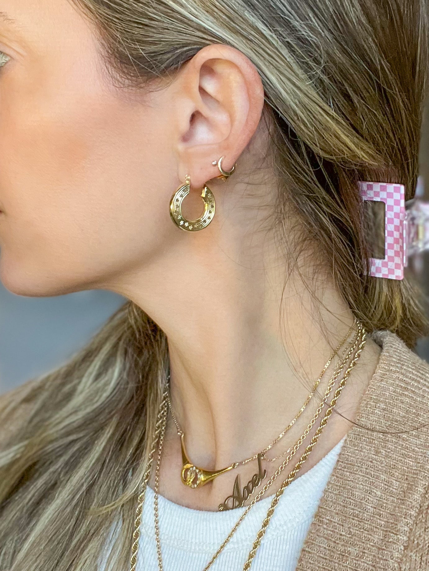Greek Style Chunky 10k Yellow Gold Hoop Earrings