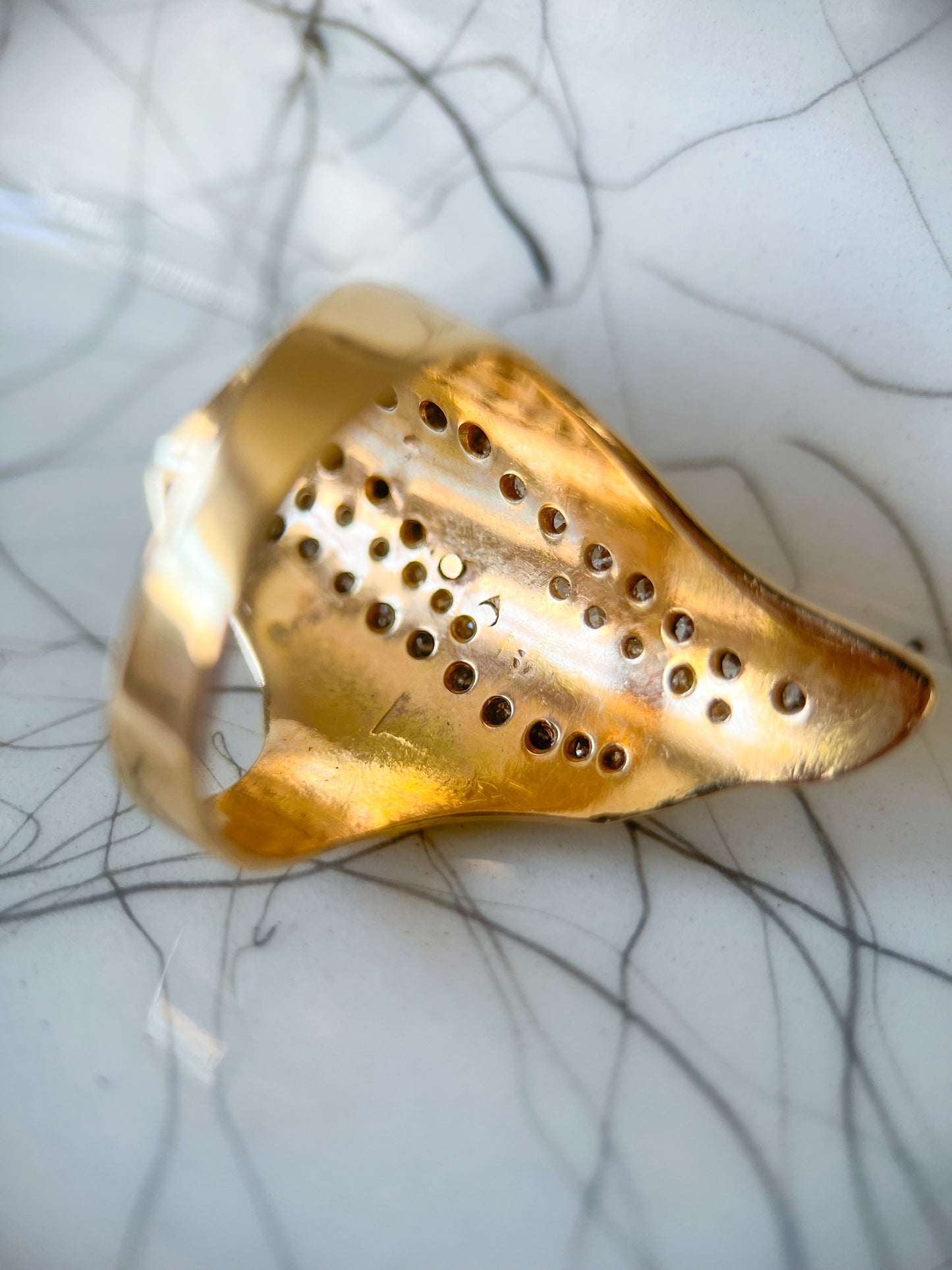 Vintage Natural Diamond 14k Yellow Gold Statement Ring