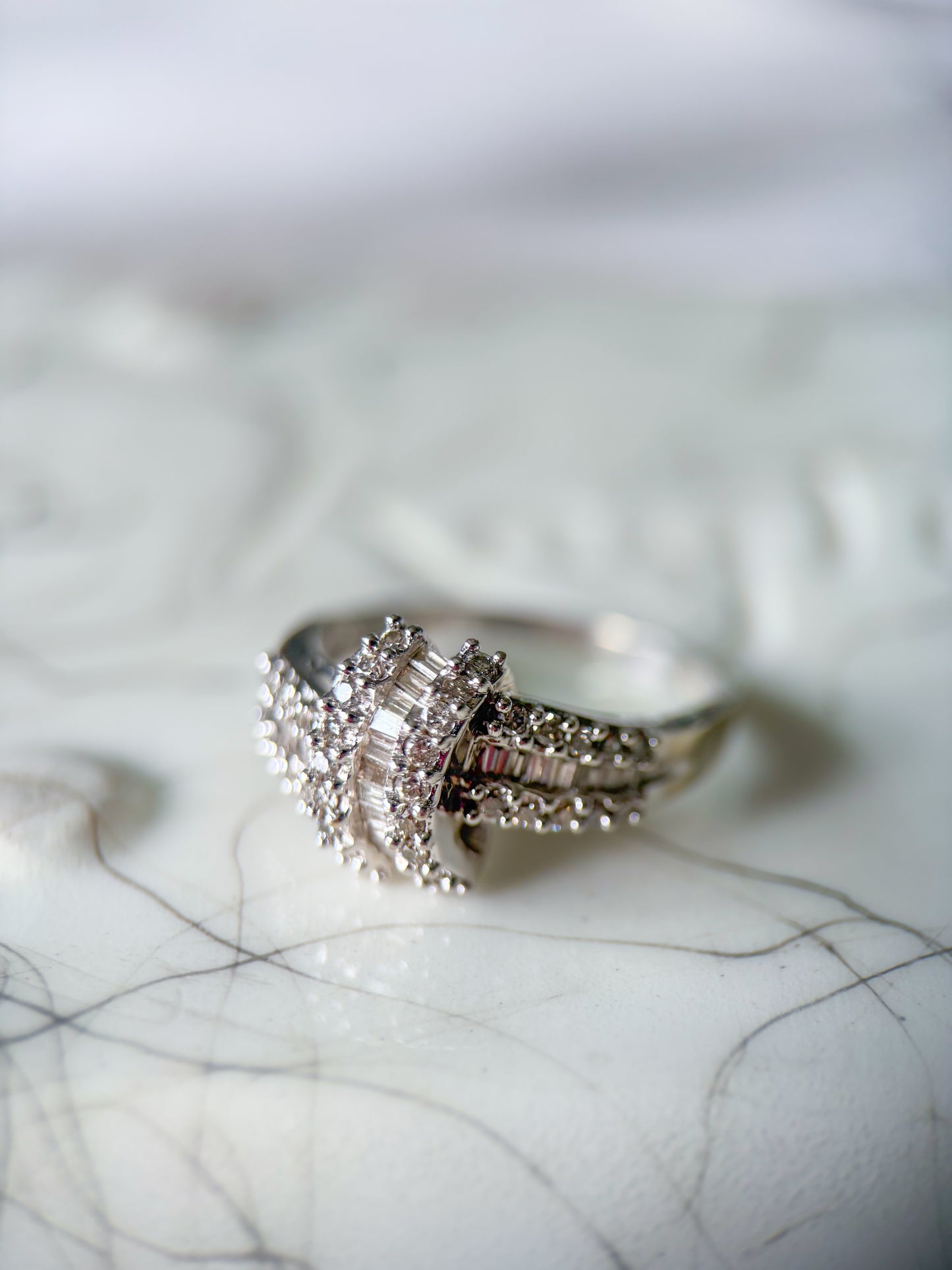 Vintage Knot Natural Diamond 14k White Gold Ring