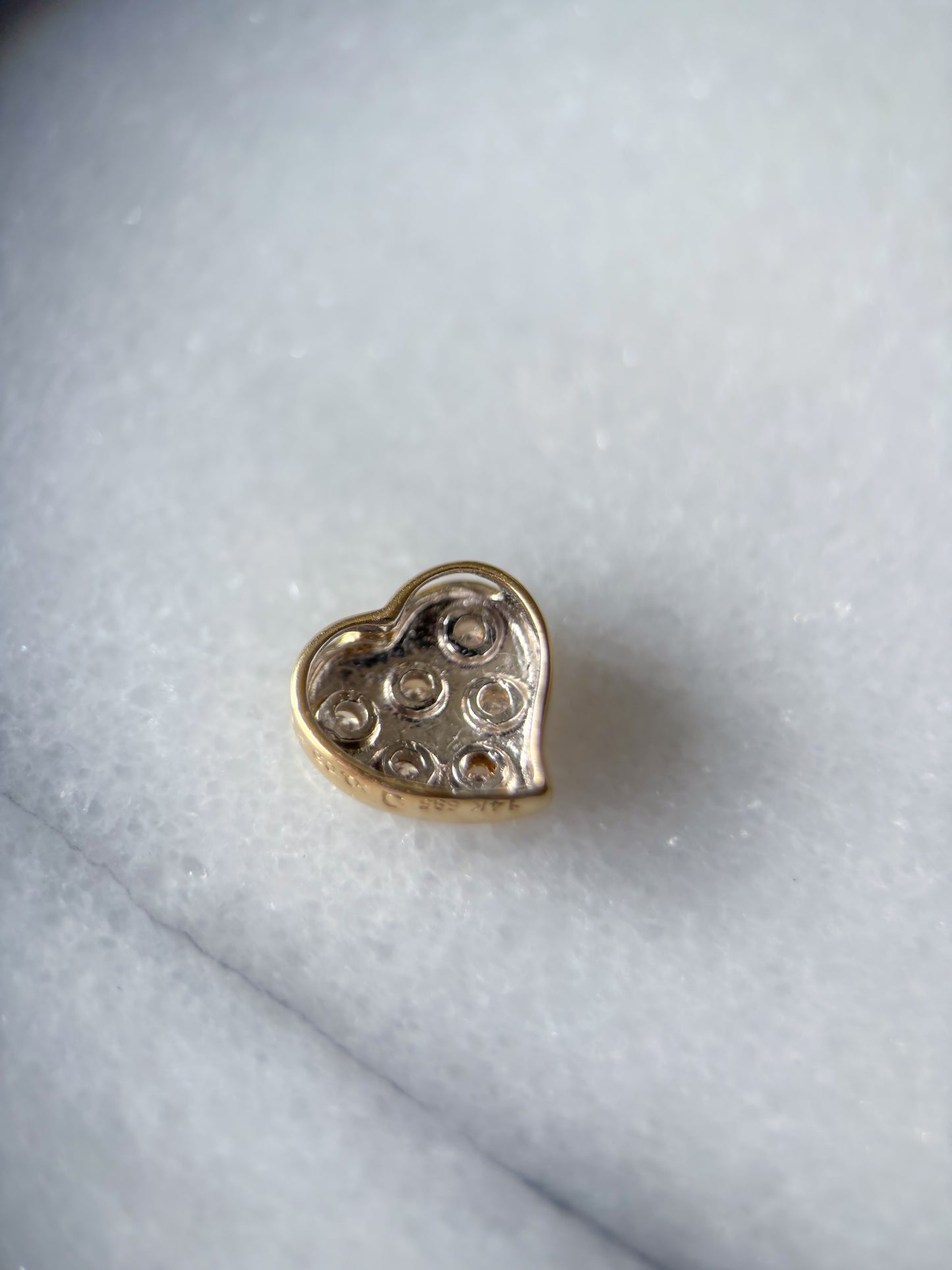 Vintage Natural Diamond Matte Heart 14k Yellow Gold Charm Slider
