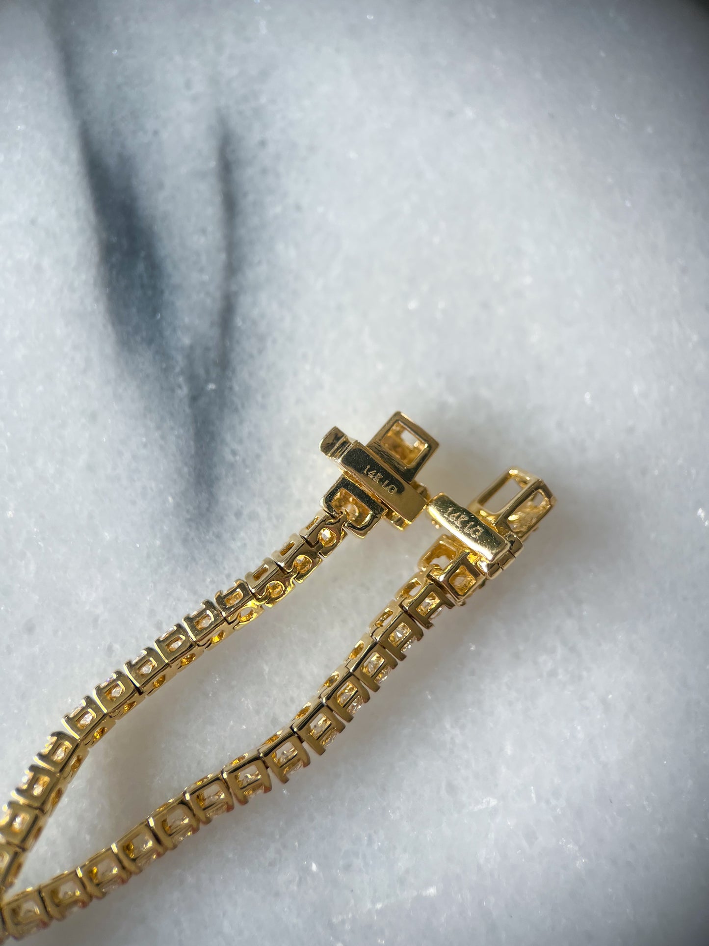 Lab Grown Diamond Tennis Bracelet set in 14k Yellow Gold, 7 Inches - Two Diamond Total Weights