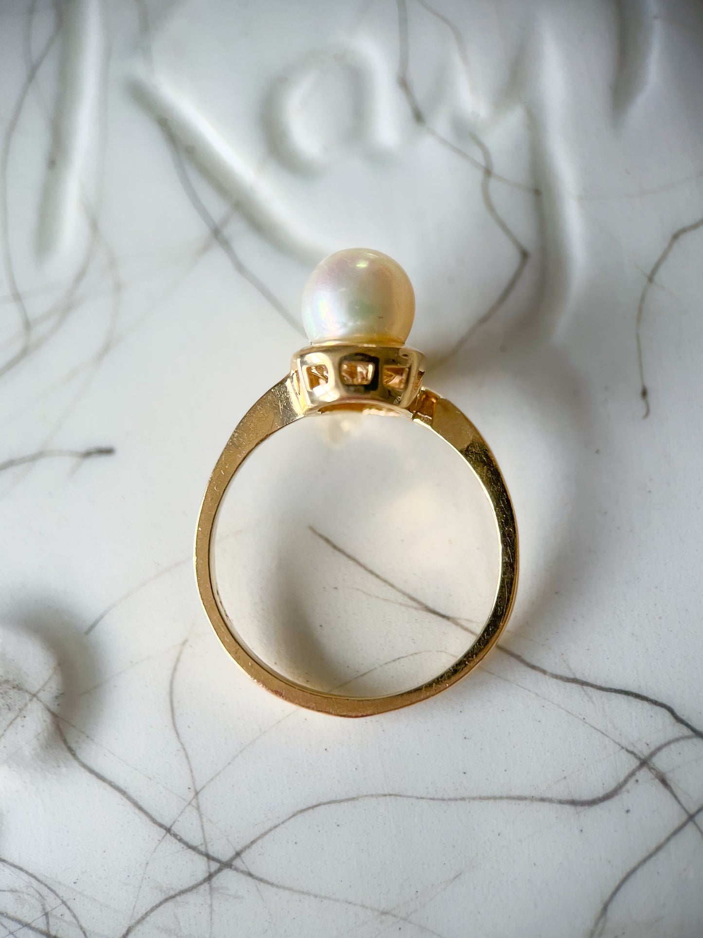 Vintage Natural Pearl and Natural Diamond 14k Yellow Gold Ring