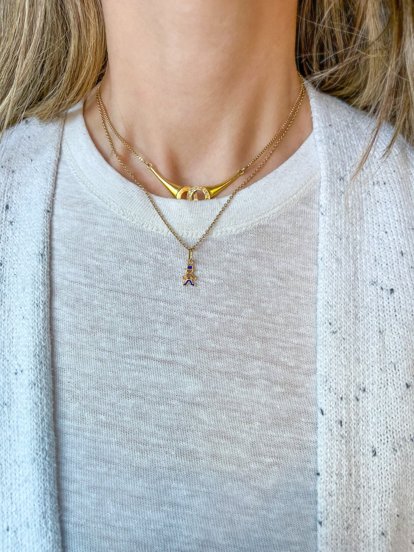 Vintage Mini Little Boy with Hat Enamel and 14k Yellow Gold Charm