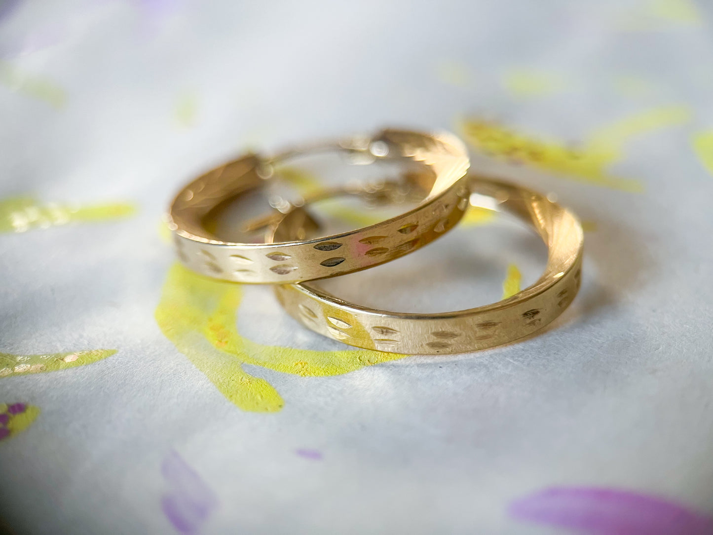 Vintage Faceted Squared Tube Medium 10k Yellow Gold Hoop Earrings