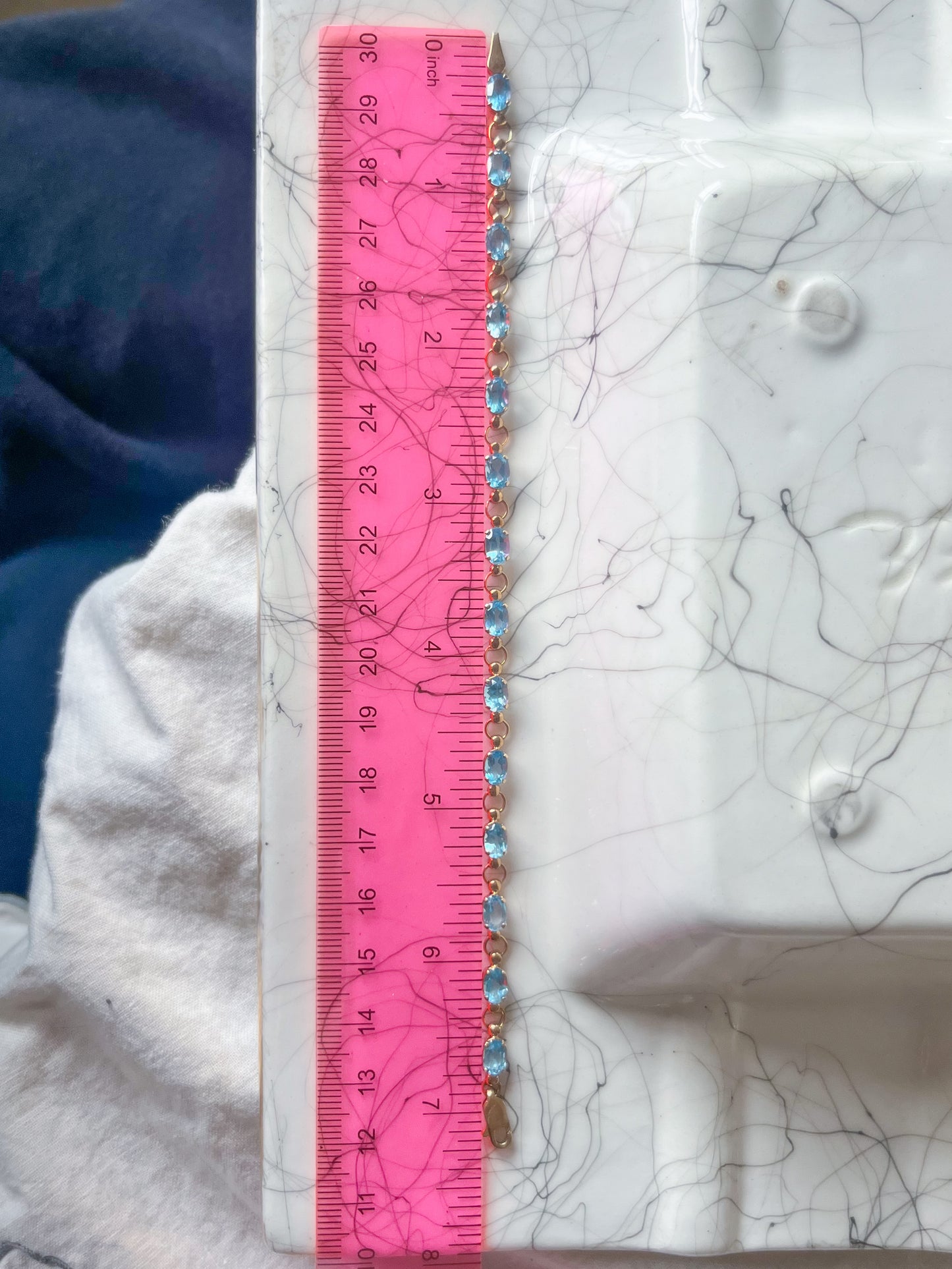 Vintage Aquamarine 10k Yellow Gold 7 Inch Bracelet