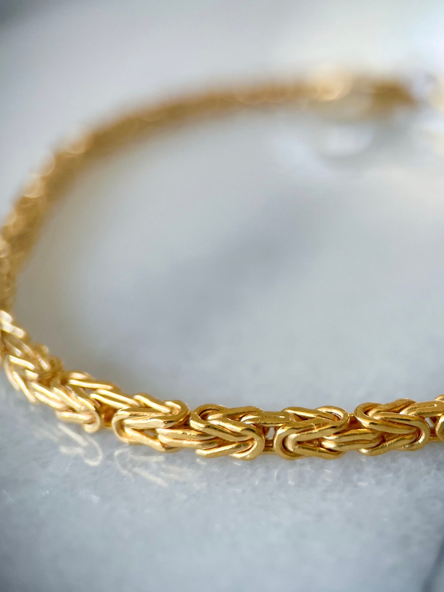 Square Byzantine 10k Yellow Gold 7 Inch Bracelet