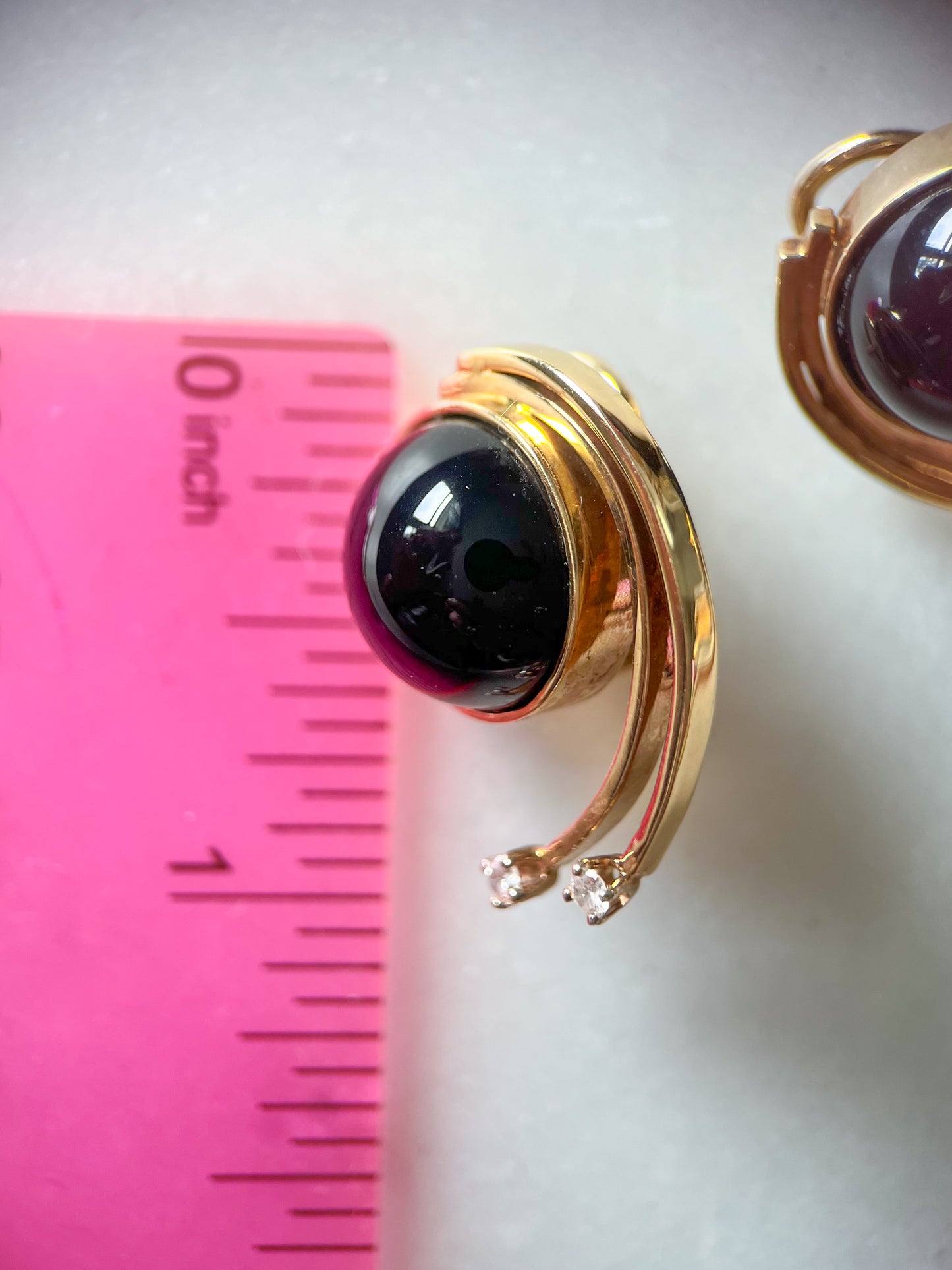 Vintage Onyx and Natural Diamond 14k Yellow Gold Large Stud Earrings, circa 1980s