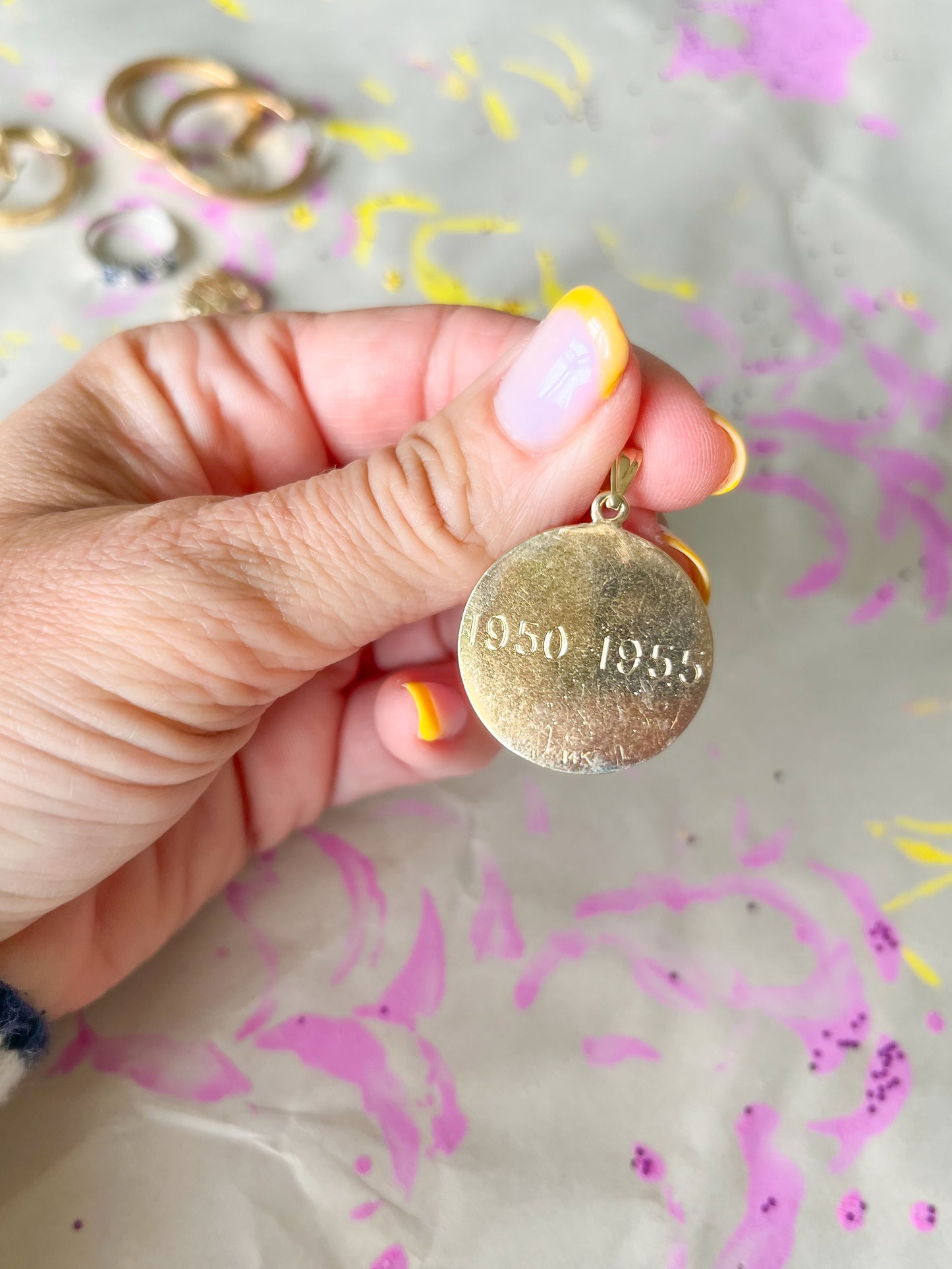 Vintage Engine Turned Disk 14k Yellow Gold Charm - Perfect as is or for Engraving