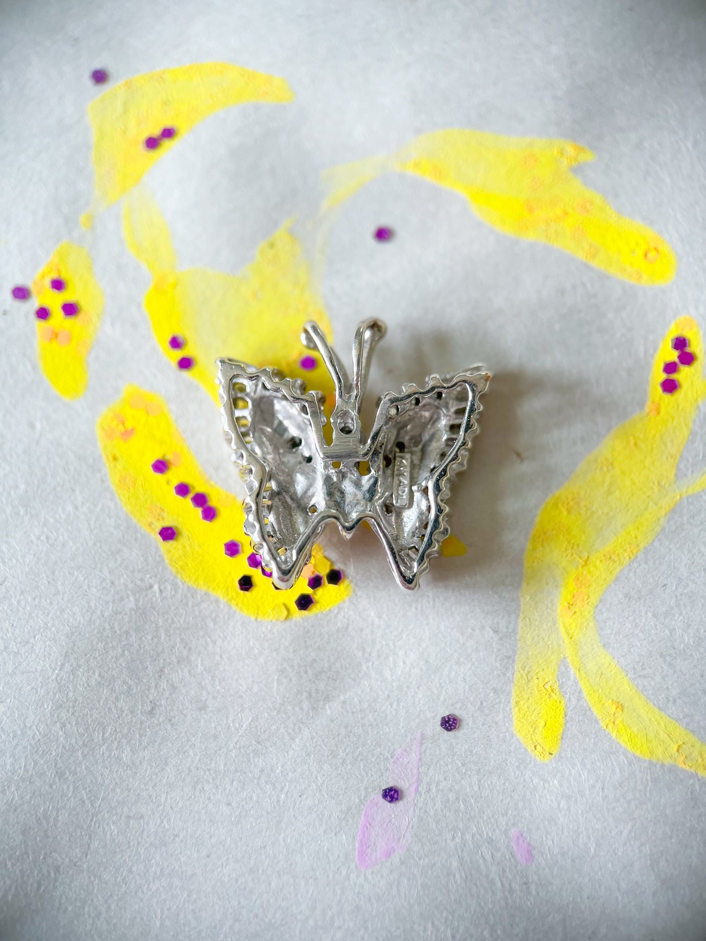 Vintage Natural Diamond Butterfly 14k White Gold Charm