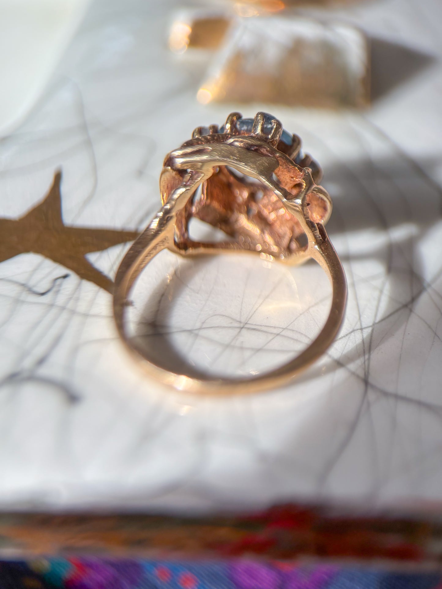 Vintage Natural Aquamarine Rose 14k Yellow Gold Ring