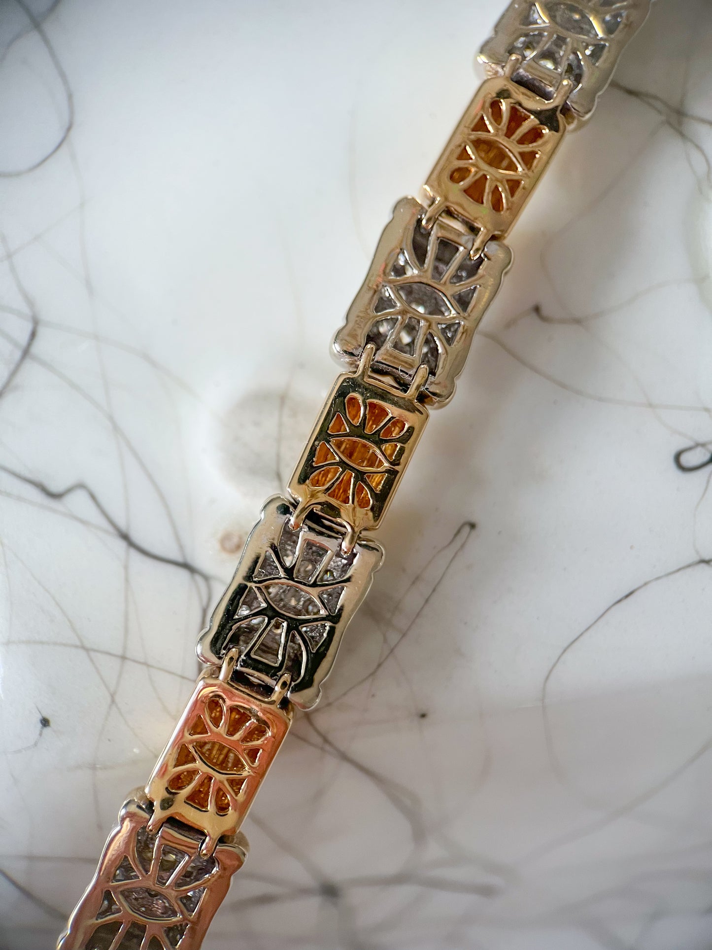 Vintage Natural Diamond 14k White Gold and Yellow Gold Two Toned Heavy 7 Inch Bracelet