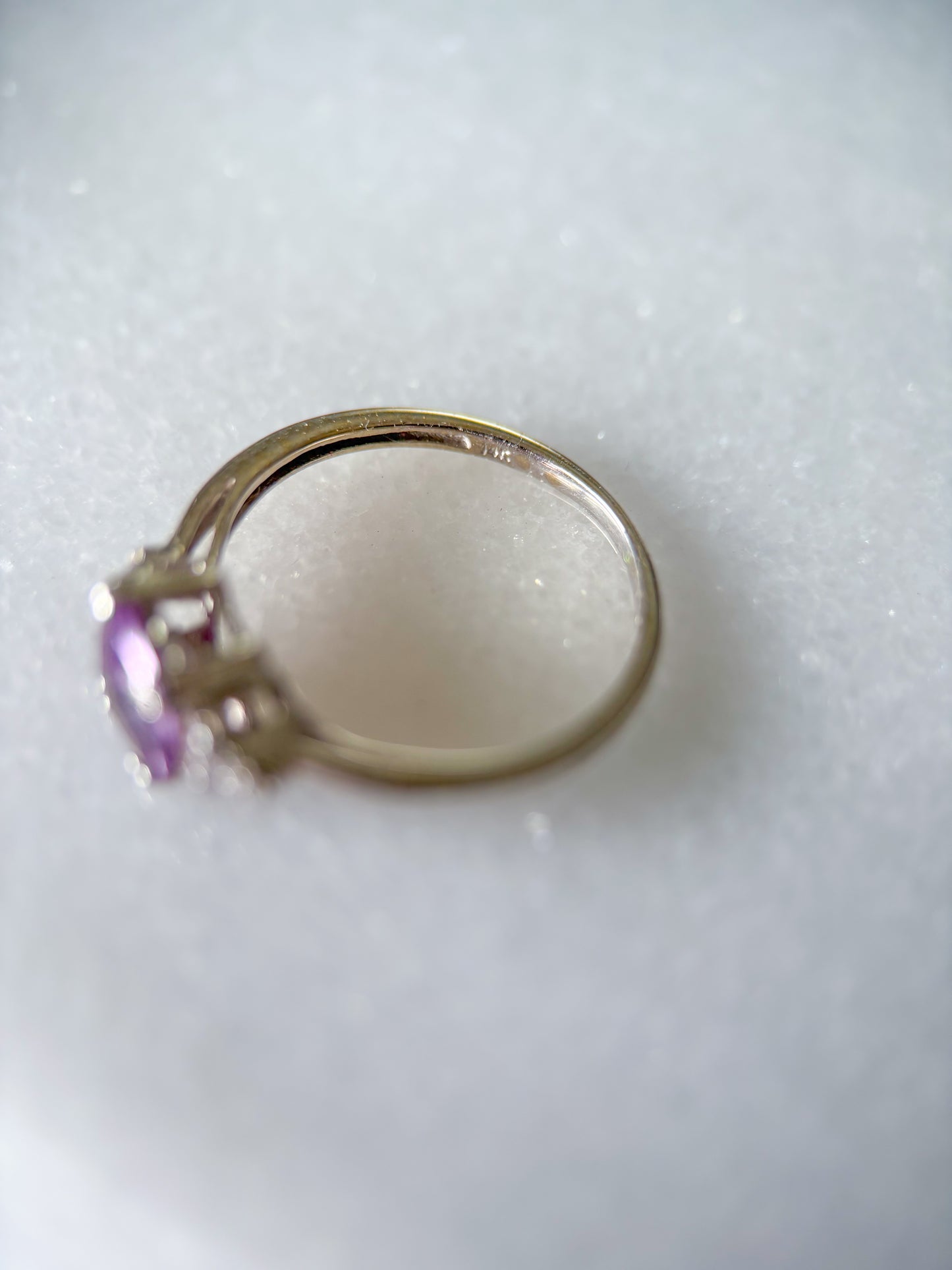 Vintage Amethyst and Natural Diamond 14k White Gold Ring