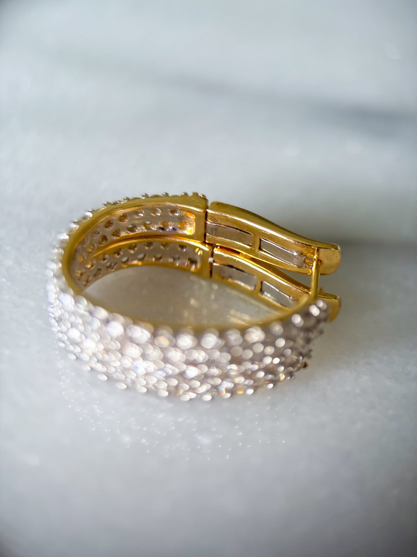 Natural Diamond Two Row Oval Hoop 14k Yellow Gold Earrings