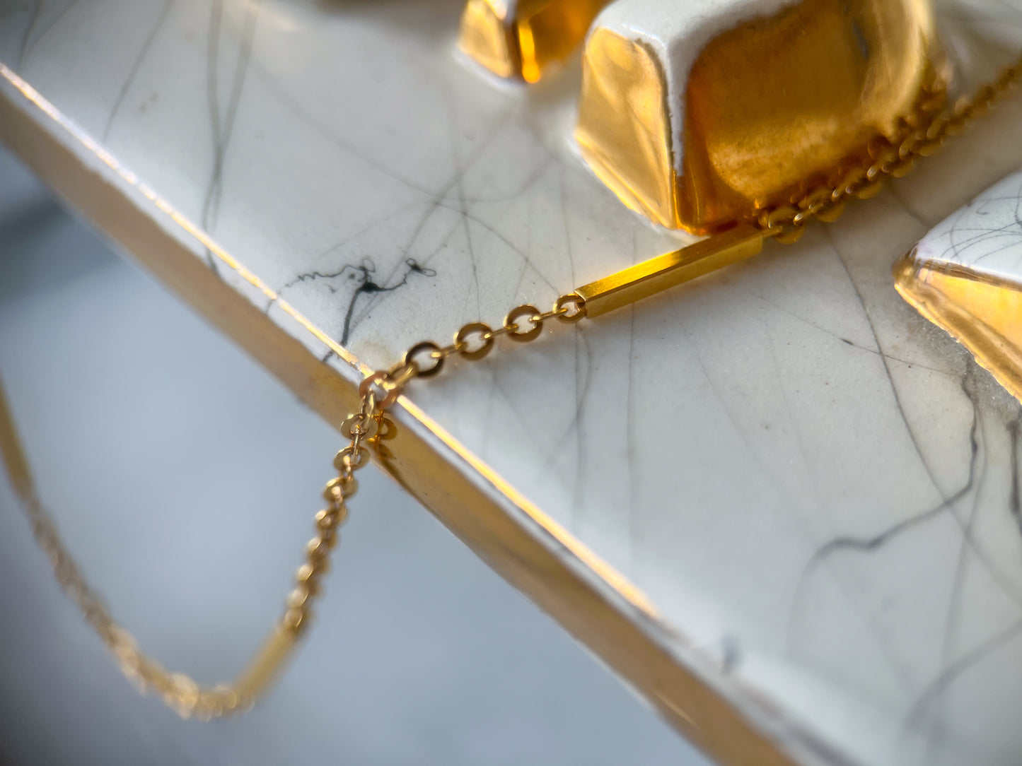 Vintage 18k Yellow Gold Bar Chain 16 Inch Necklace