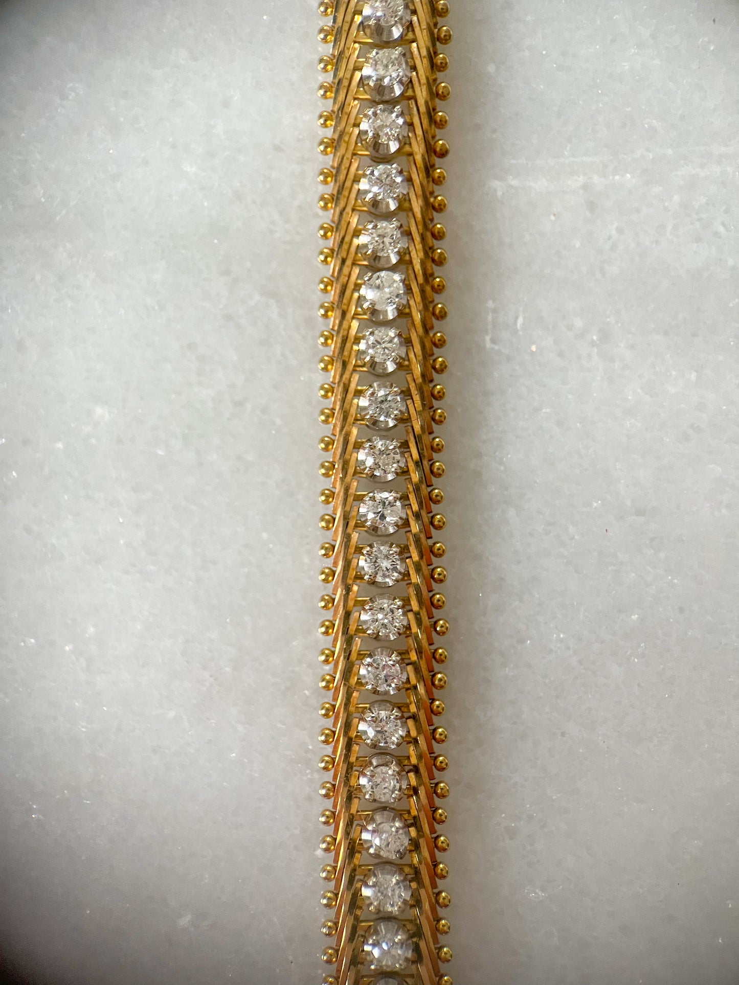 Vintage Natural Diamond 14k Yellow Gold 7.25 Inch Bracelet