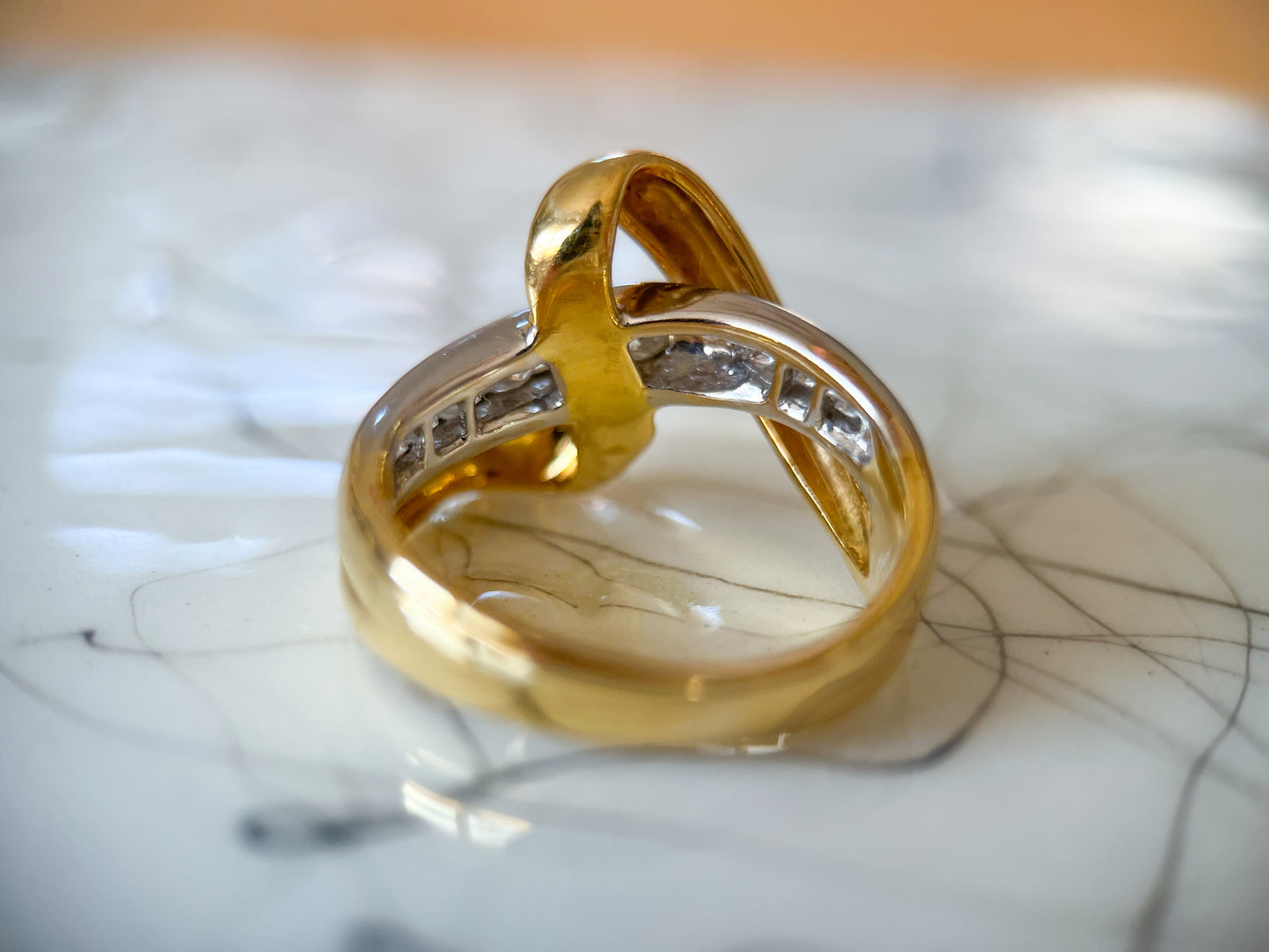 Vintage Natural Diamond Two Toned 18k White and Yellow Gold Ring