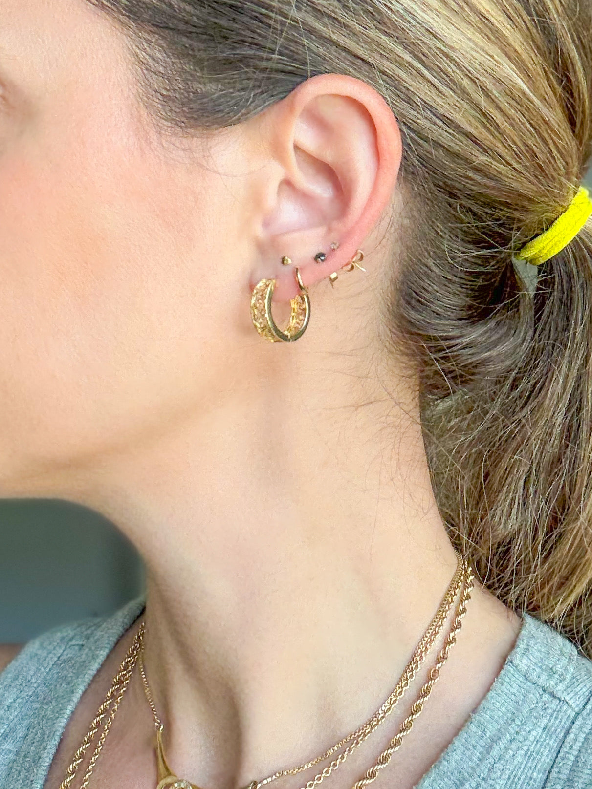 Vintage Filigree Huggies 14k Yellow Gold Earrings