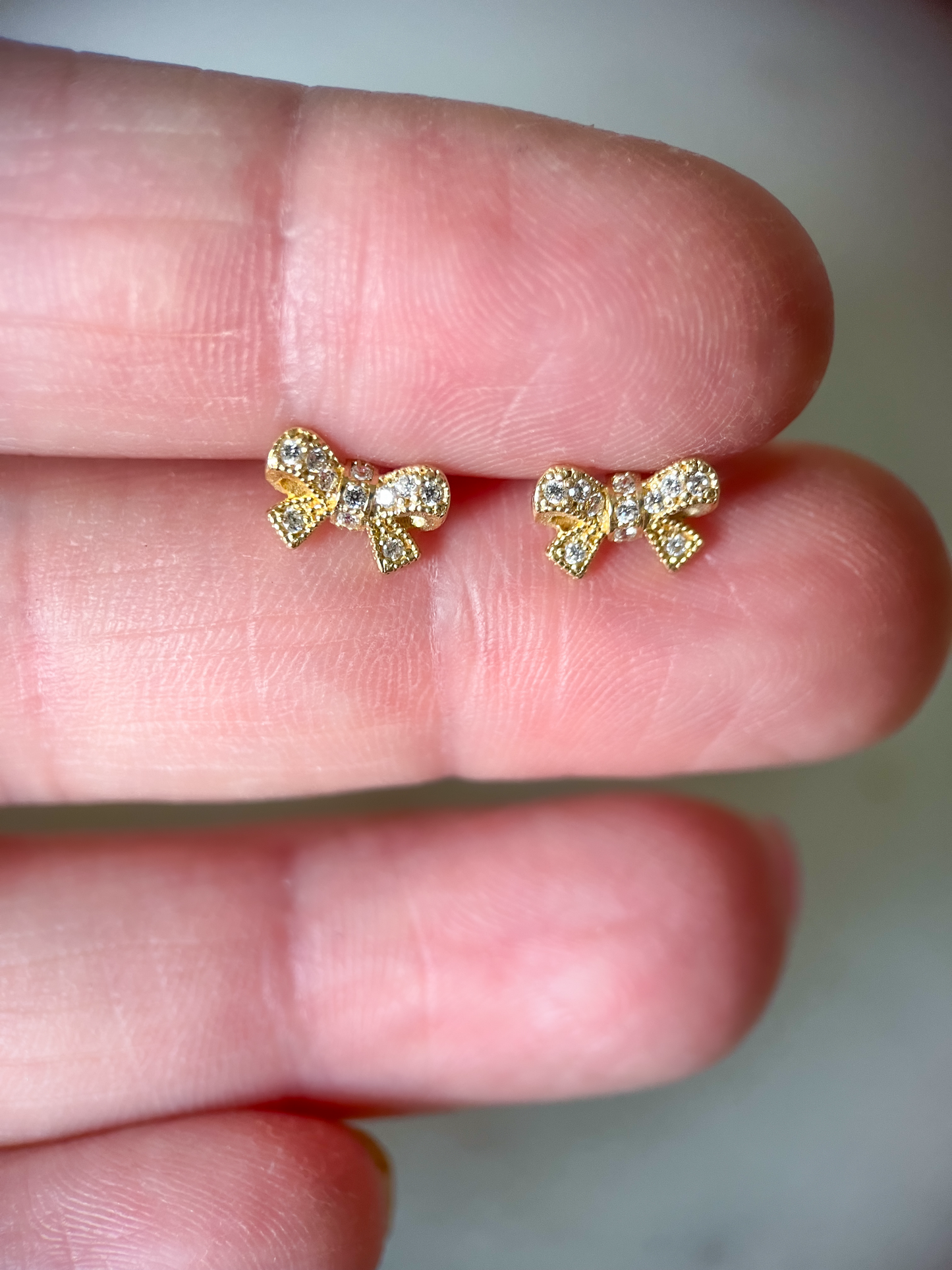 Mini 14k Yellow Gold Ribbons with CZ Stud Earrings