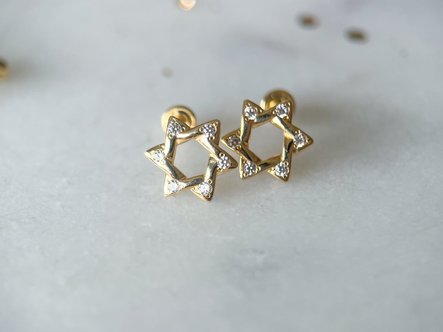 Mini Star of David 14k Yellow Gold and CZ Stud Earrings - Two Sizes