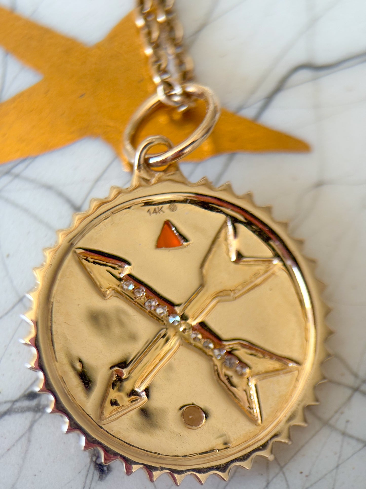14k Yellow Gold and Natural Diamonds Disk Charm
