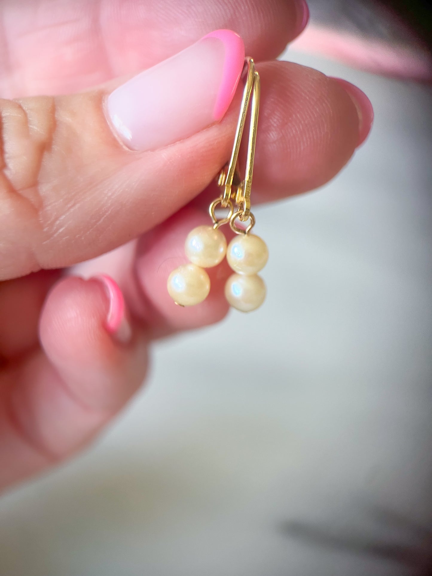 Vintage Natural Pearl 14k Yellow Gold Drop Earrings