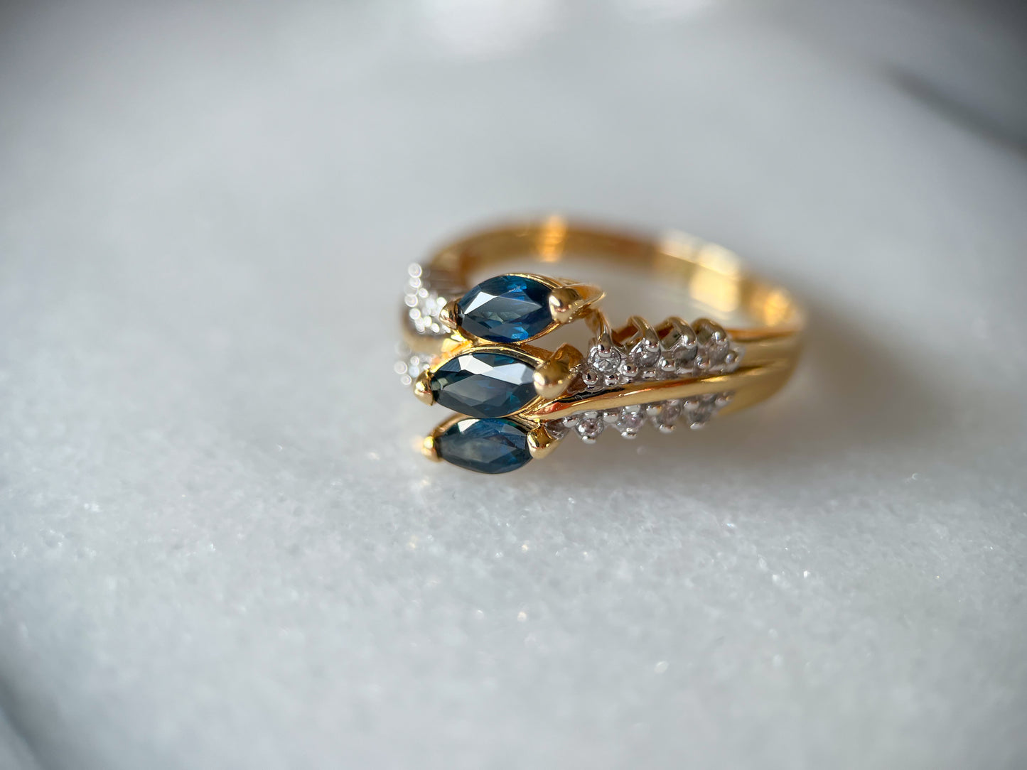 Vintage Natural Sapphire and Natural Diamond 14k Yellow Gold Rings