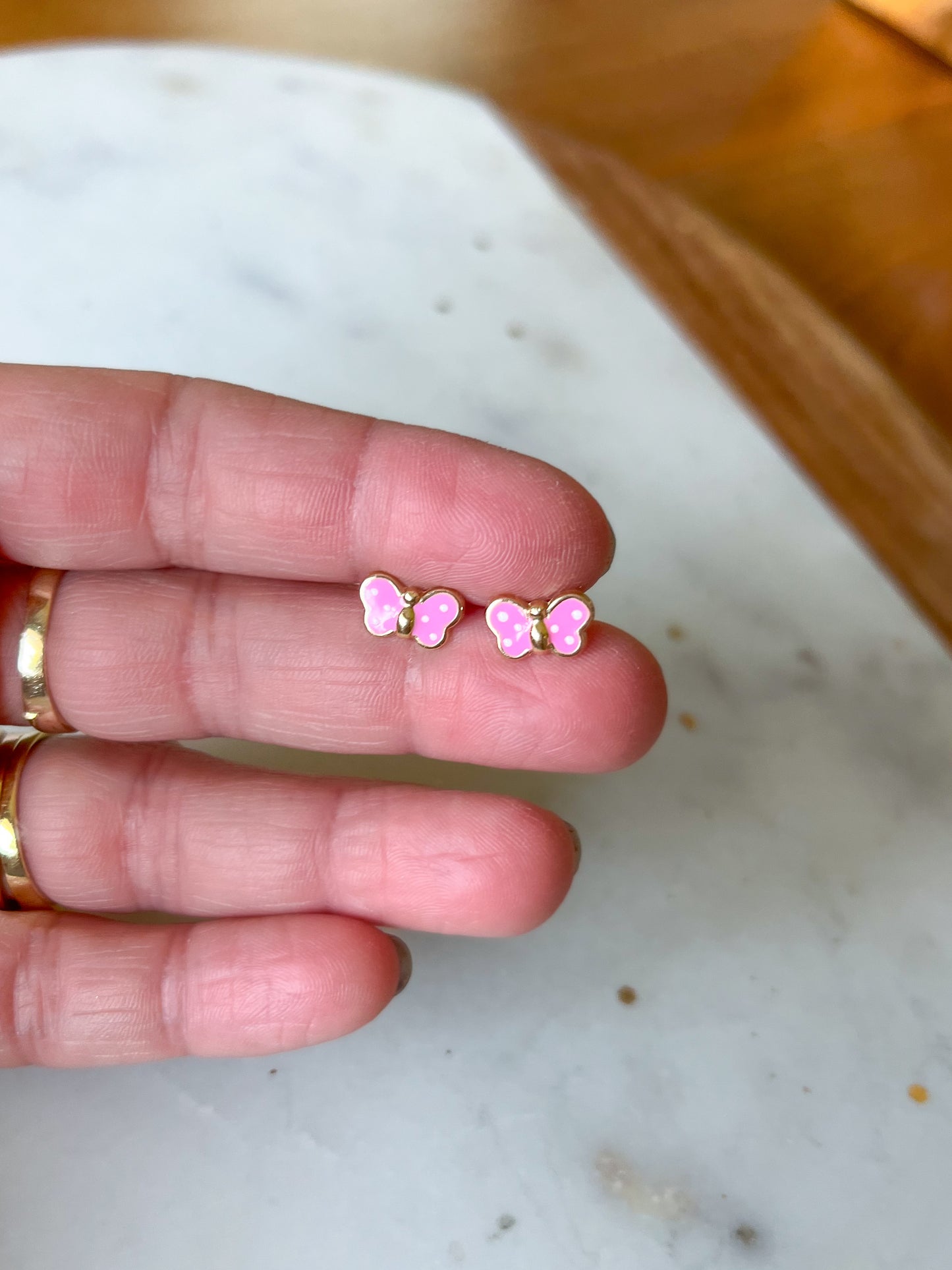 Mini 14k Yellow Gold Pink Butterfly Stud Earrings