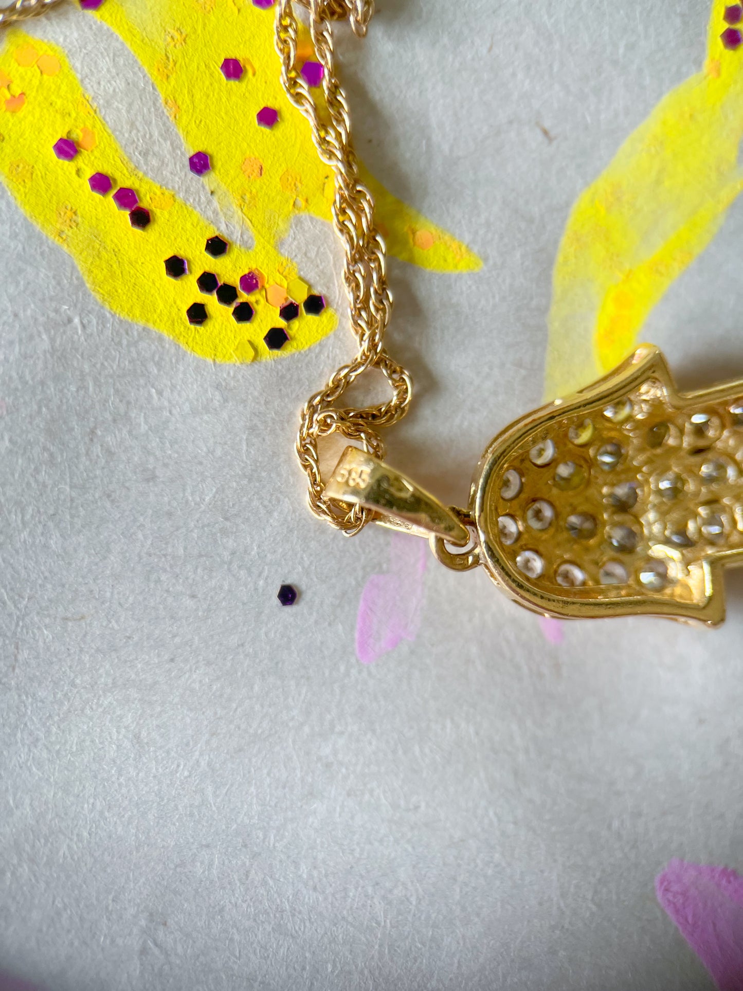 Vintage Hamsa with CZ 14k Yellow Gold Charm