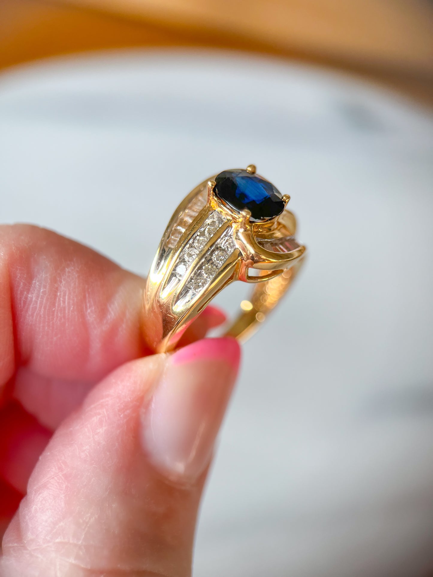 Vintage Natural Sapphire and Natural Diamond 14k Yellow Gold Rings