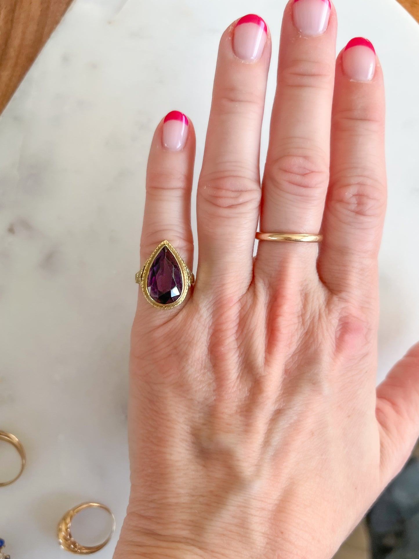 Vintage Pear Shaped Amethyst 14k Yellow Gold Ring