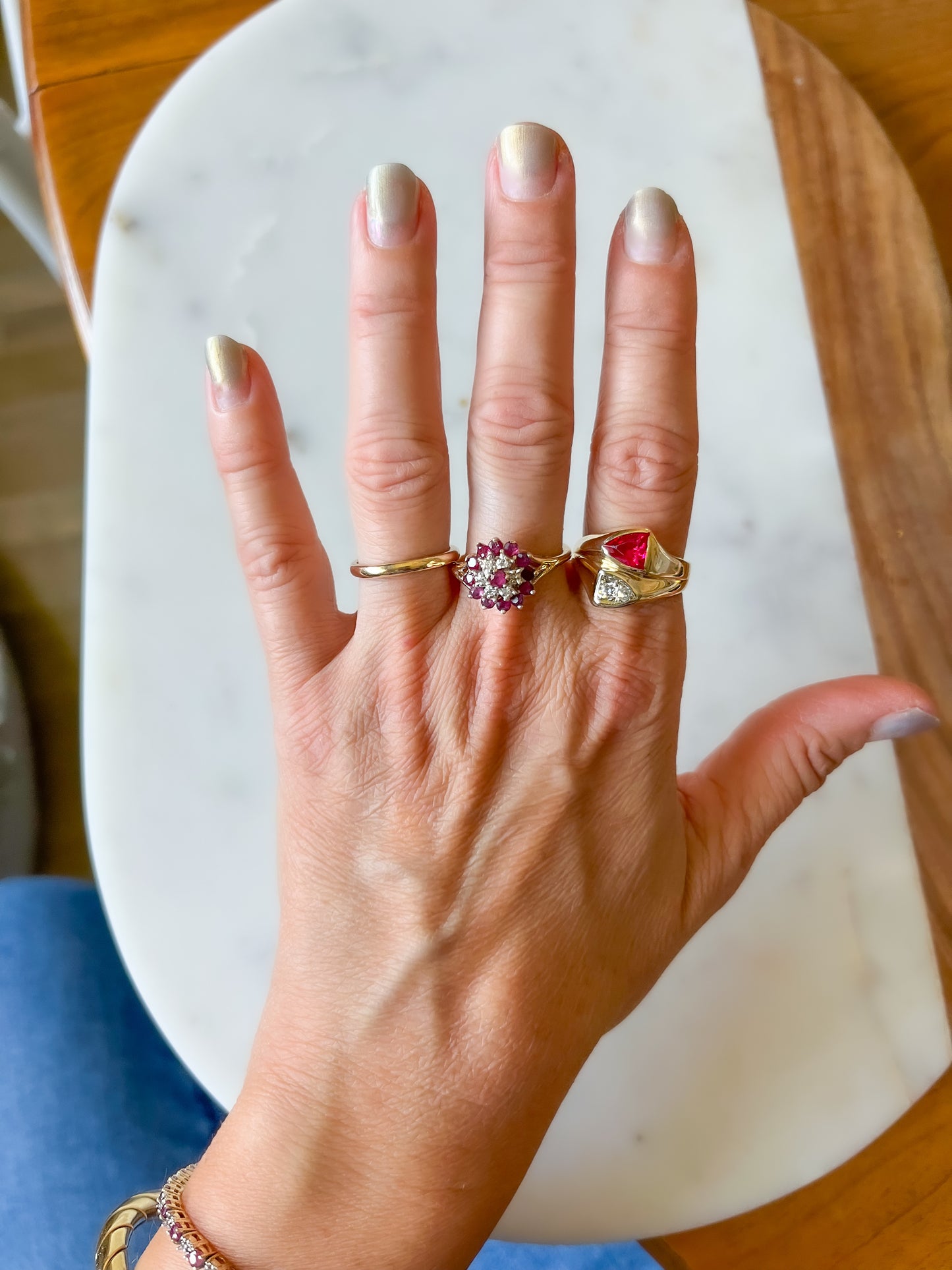 Vintage Natural Ruby and Natural Diamond Cluster 14k Yellow Gold Ring
