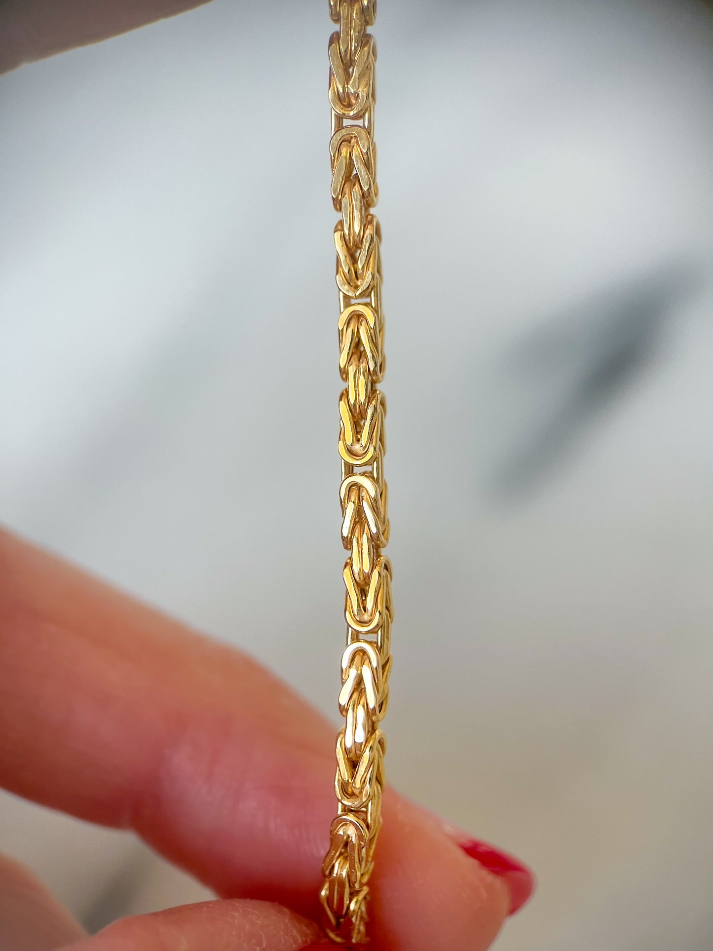 Square Byzantine 10k Yellow Gold 7 Inch Bracelet