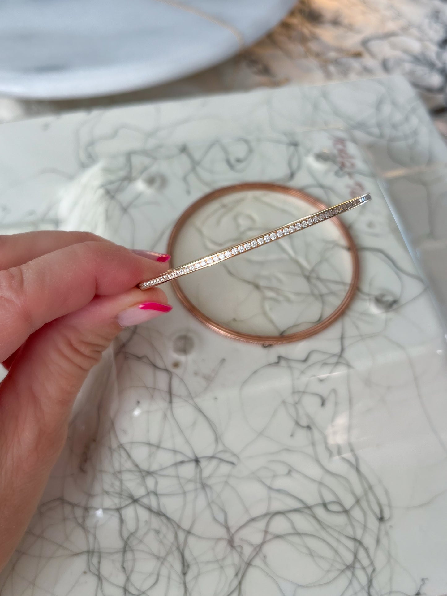 14k Yellow and Rose Gold Bangles with CZs in Channel Settings